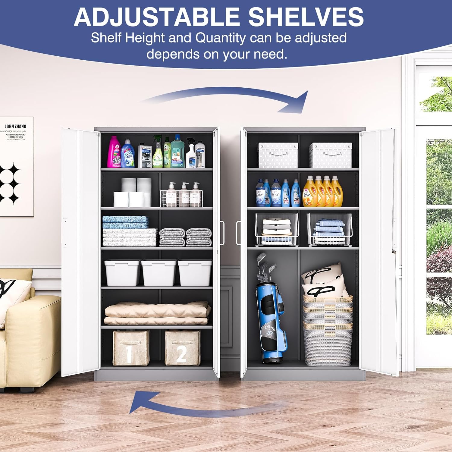 Metal File Cabinet,Locking Storage Cabinet with 2 Doors and 4 Adjustbale Shelves,Steel Tool Cabinet for Garage,Basement,Home Office