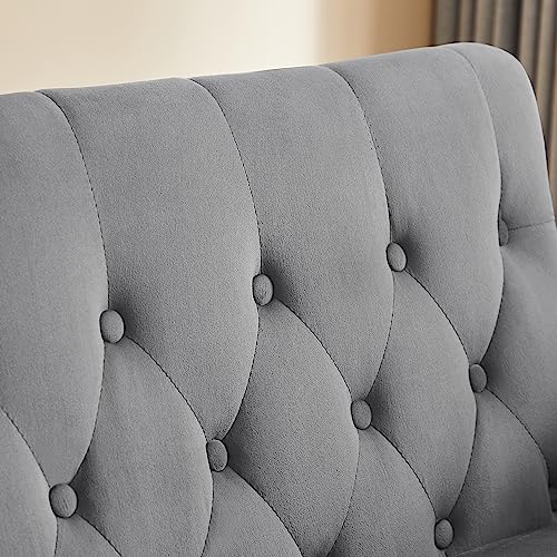 55" Button Tufted Upholstered Nailhead Decor Futon Loveseat Daybed Convertible Sleep Sofabed,3 in1 Reclining Backrest Love Seat w/Pull Out Sleeper Couch Bed Sofas, Gray Velvet 2 Pillows
