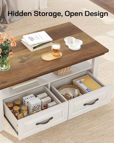Marsail Lift Top Coffee Table with Open & Hidden Storage, Modern Fluted Coffee Table with Smooth Lift Mechanism, Sturdy Space-Saving Center Table for Home Living Room, Office, Natural Oak