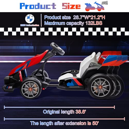 Licensed BMW Electric Go Kart for Kids Ages 6-12, 24V 9AH Drift Kart with Two 200W Motors, LED Lights, Drift Mode& 2 Speed Modes, Adjustable Seat (White)