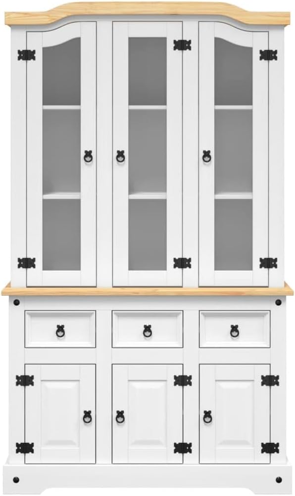 Kitchen Pantry Storage Cabinet, Freestanding Hutch Cabinet Buffet Cupboard, Utility Pantry with 3 Drawers and 6 Doors, Tall Kitchen Cabinet for Dining Room, White 44.1"x16.9"x77.2"
