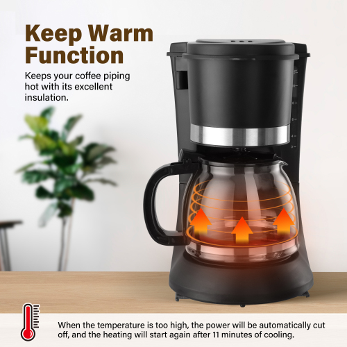 Drip Coffee Maker 10 Cup, Anti-Drip Coffee Machine, Auto Shut Off, Water Level Window, Warm Plate Coffee Pots, with Washable Permanent Filter