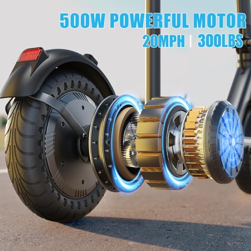 Caroma Electric Scooter, 20-25 Miles Range & 20 MPH Speed, 500W Cruise Control Electric Scooter Adults, 9/10" Solid Tires, Fast Folding E Scooter Bike for Commute, Shock Absorption & Braking System