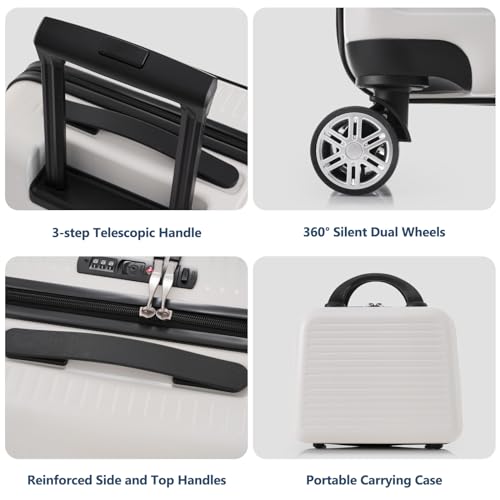 Carry-On Luggage 20 Inch Front Open Luggage Grace Expandable Carry On Luggage Hardside Carry On Suitcase With Wheels Tsa Lock And Usb Port Small Suitcase With Portable Carrying Case (White)