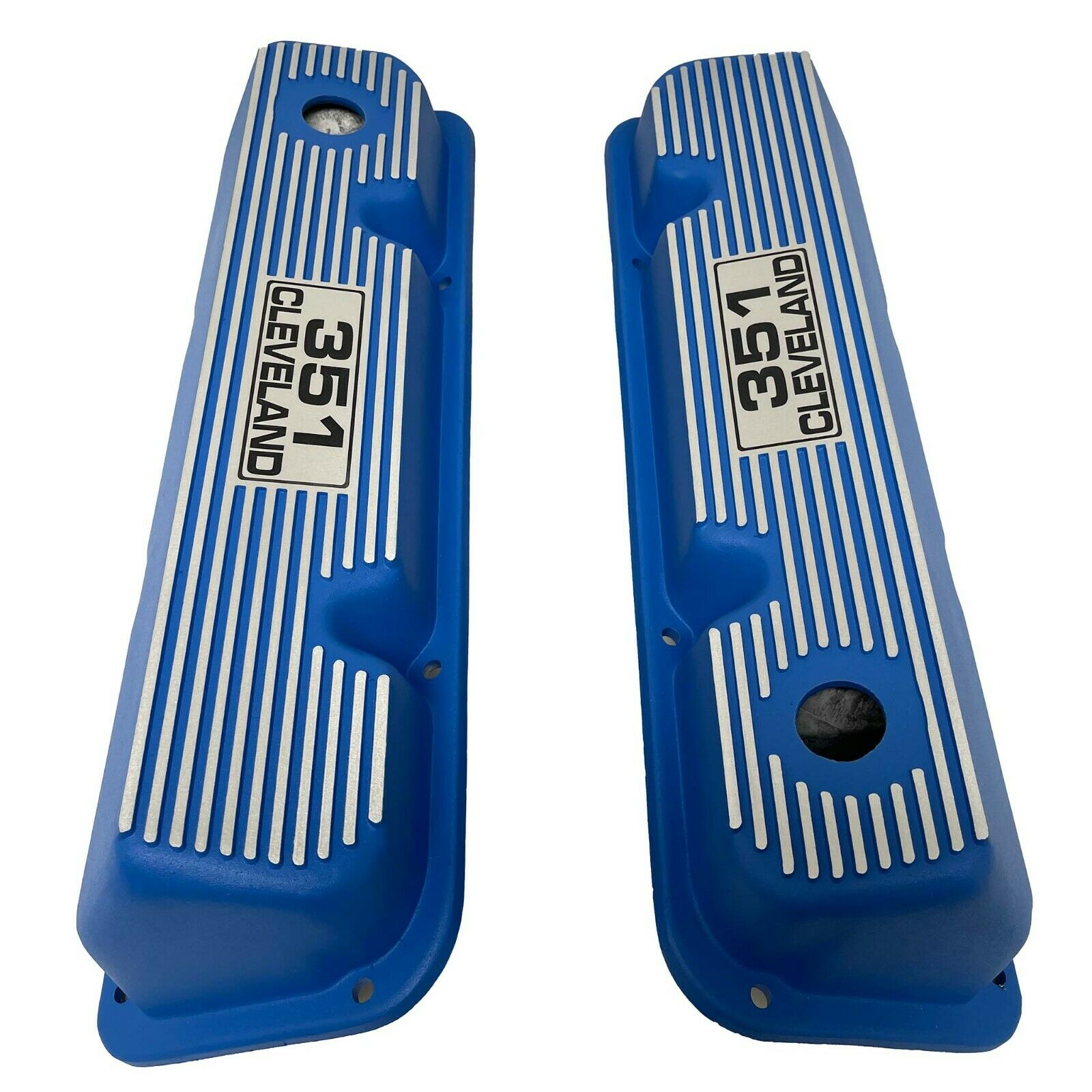 Ford 351 Cleveland Valve Covers - 351 Cleveland Engraved Logo - Blue - Ansen USA