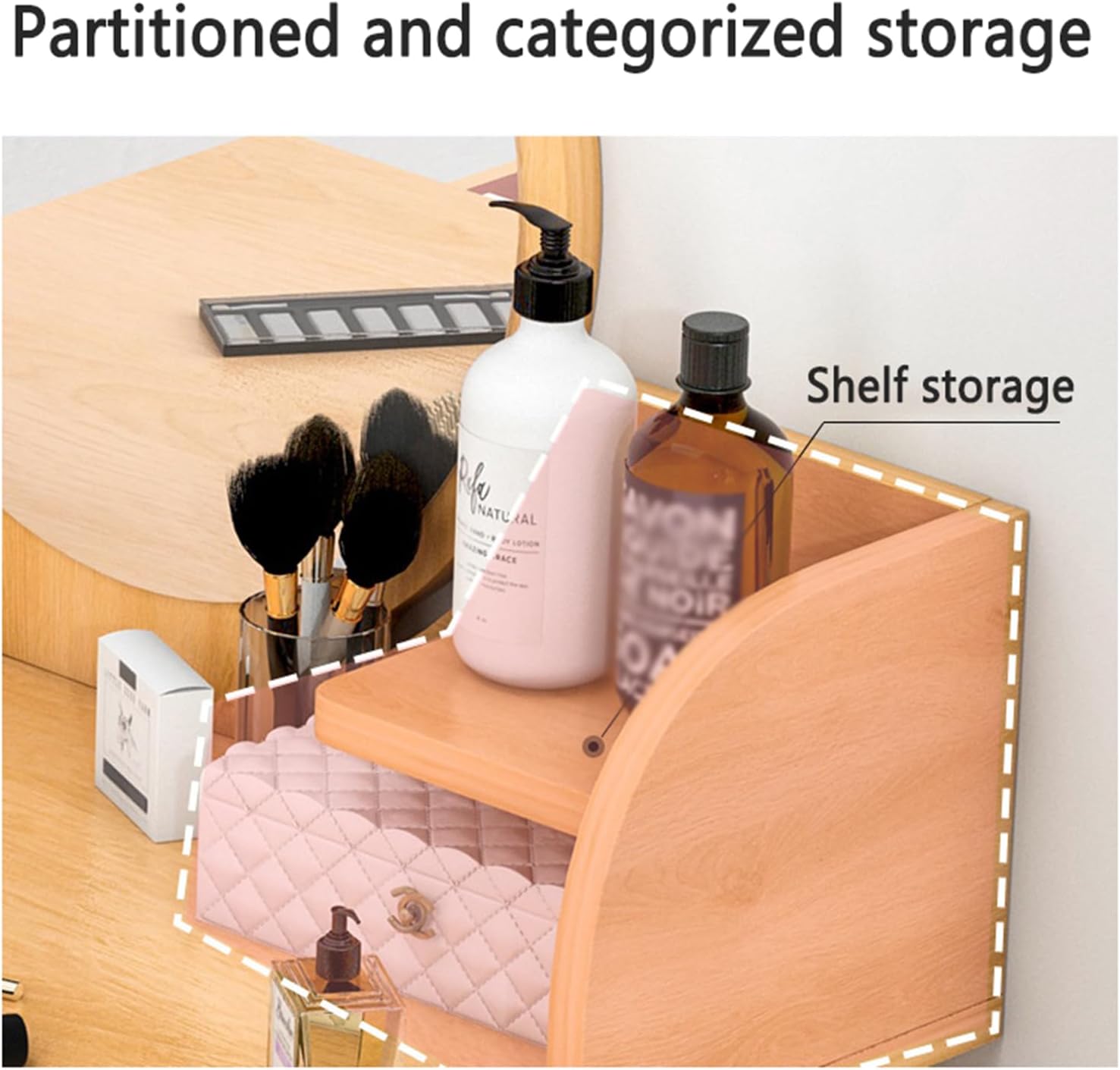 Fashion Makeup Vanity with Mirror, Vanity Desk with Open & Hidden Storage Shelves as, Makeup Dressing Vanity Table Set with 2 Large Drawers for Women Girls