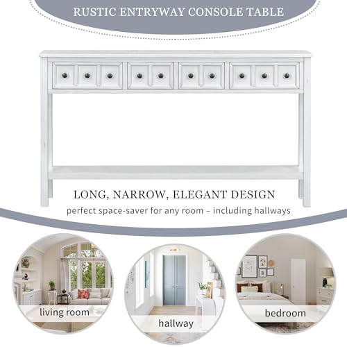 YUNLife Sideboard Console Table with 2 Drawers and Bottom Shelf, Farmhouse Wood/Glass Buffet Storage Cabinet for Living Room, Entryway and Kitchen