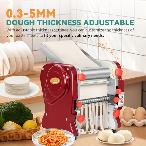 Newhai Commercial Electric Pasta Maker, Automatic Noodle Machine, 2-in-1 Heavy Duty Dough Roller Pressing Machine, with 2mm/6mm Blade, 750W Stainless Steel, for Restaurant Home Use