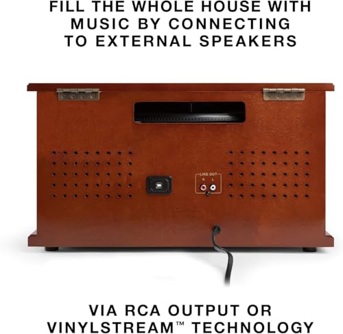 Victrola Navigator 8-in-1 Bluetooth Record Player with Built-in Speakers– 3 Speed Turntable, CD Player, Cassette, FM Radio, USB, RCA Out, Headphone Jack, Wireless Music Streaming, Real Wood (Mahogany)