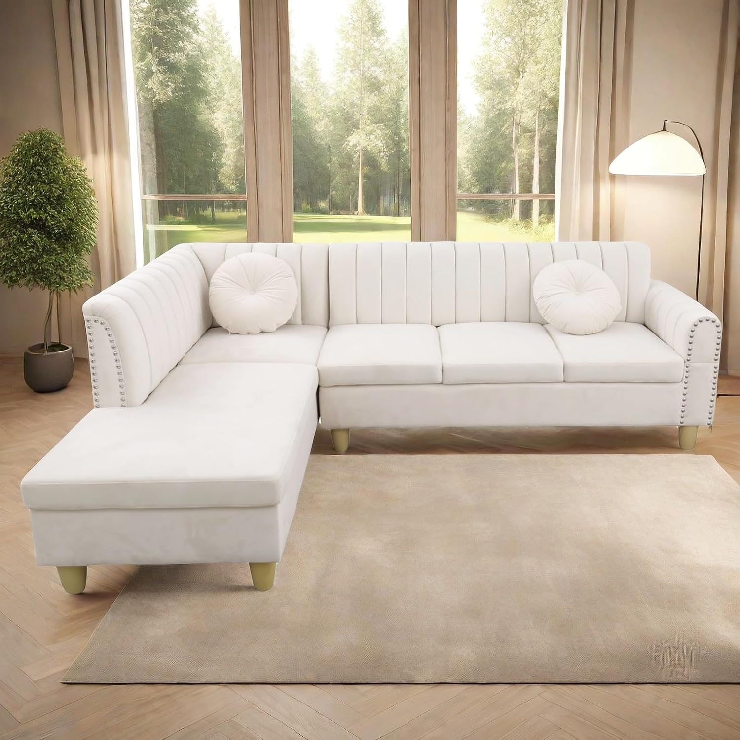 Sofa Modern Sectional Living Room, Bedroom, Office, Beige L Shaped Couch
