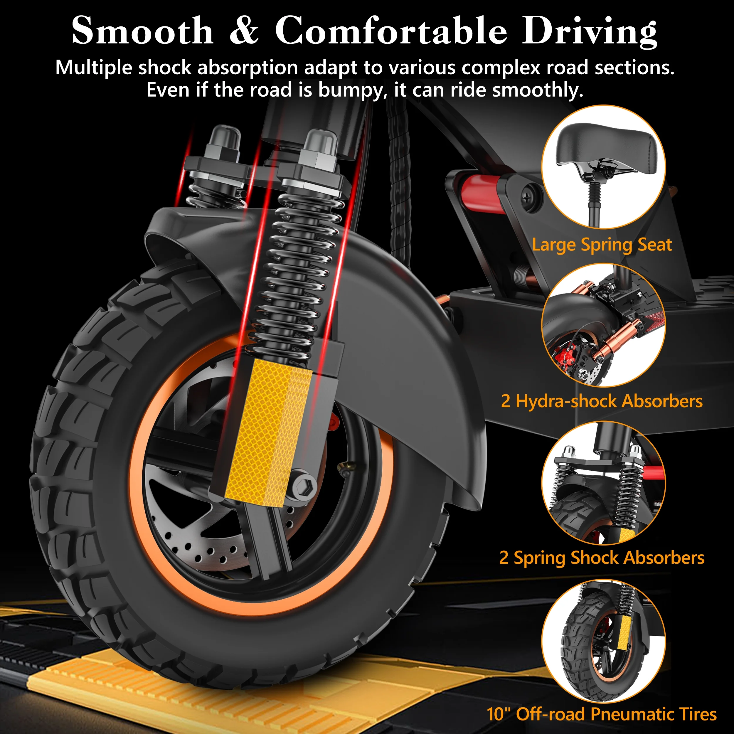 iENYRID 800W Electric Scooter for Adults Teenagers with Removable Seat, 10" Off-road Pneumatic Tires, 3 Speeds 28 MPH Max, Coded Lock Folding Electric Scooter 330lbs Weight Limit Black