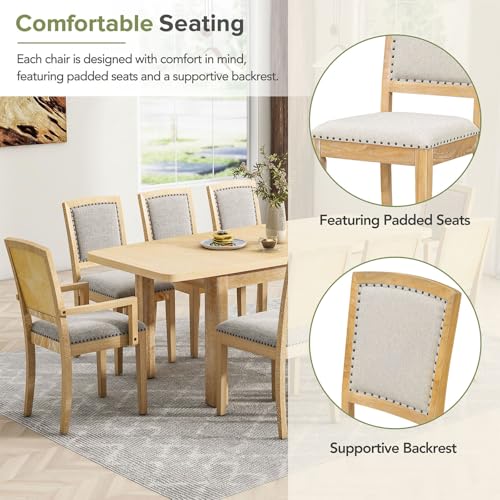 Dining Table Set for 8, Extendable Dining Table Set with Removable Leaf, Kitchen Table Set with Upholstered Side Chair and Arm Chair for Dining Room