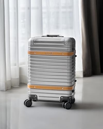 LUGGEX All Aluminum Carry On Luggage with Wheels - Zipperless Hardshell Luggage with TSA Lock (Silver Suitcase,20 Inch)