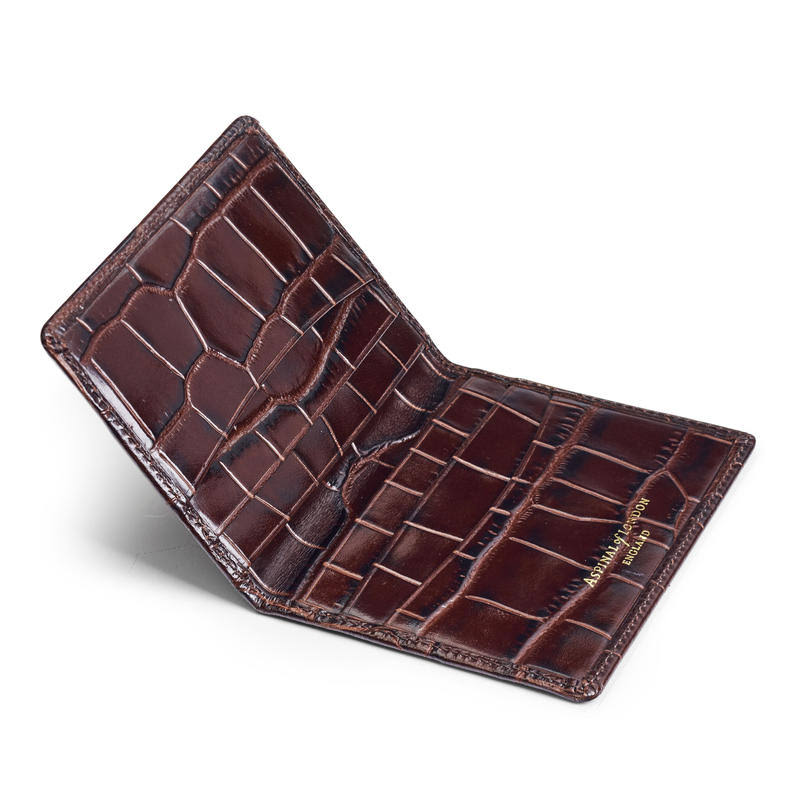 Aspinal of London | Double Fold Credit Card Holder | Deep Shine Amazon Brown Croc