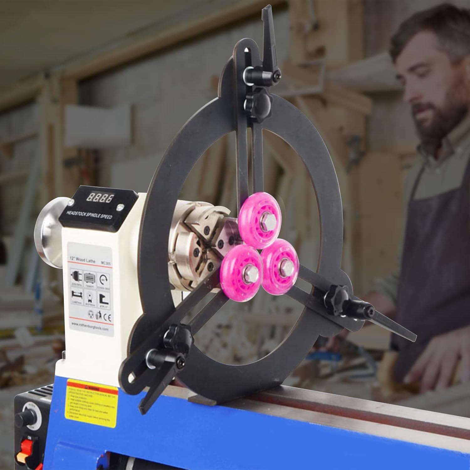 3-Point Woodturning Adjustable Steady Rest for 12" Lathe Swing, lathe Accessory - Break Open Style