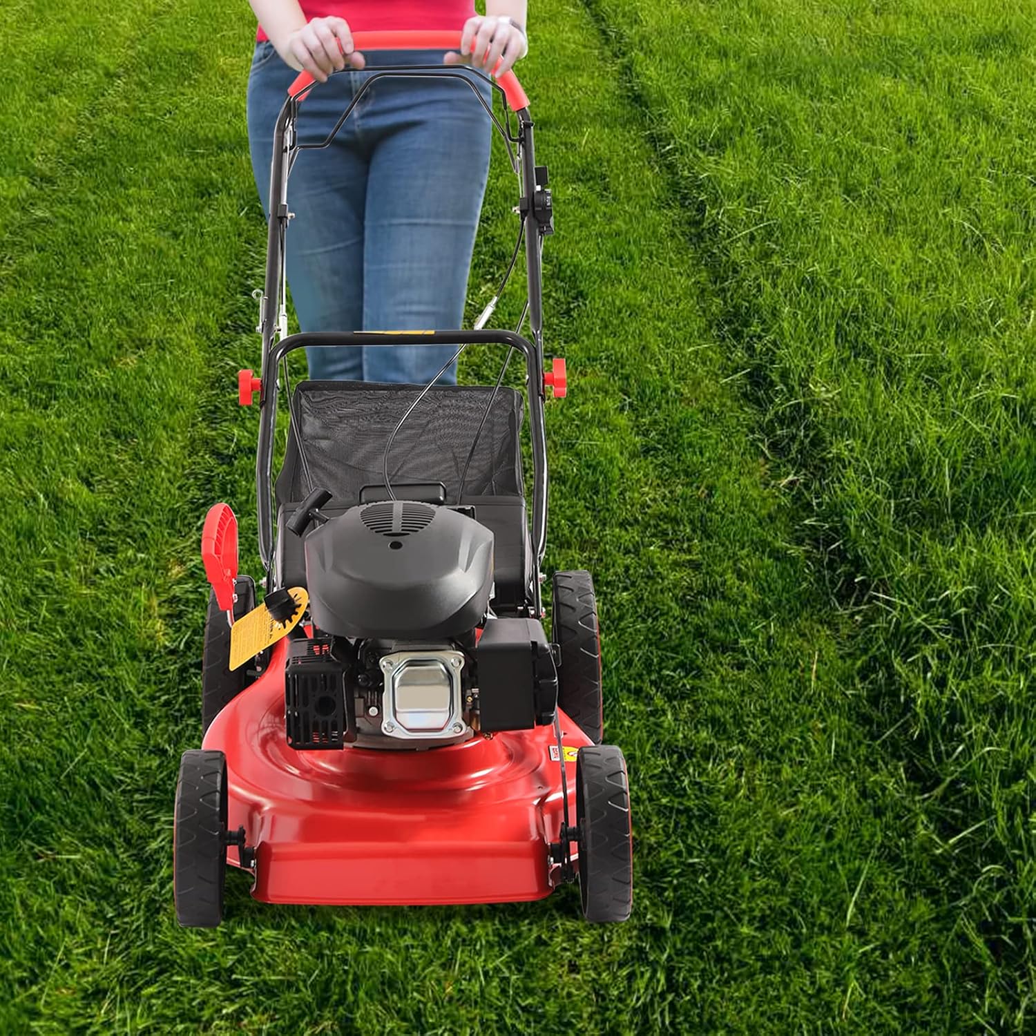 4-Stroke 173CC Self-Propelled Gas Powered Lawn Mower Gas Mower, 8 Adjustable Heights for Small to Medium Sized Yards