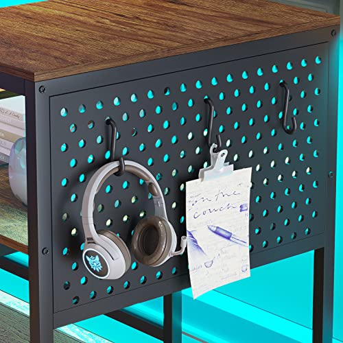 SEDETA L Shaped Gaming Desk, Reversible Computer Desk, Gaming Desk with Power Outlets & LED Strip, Monitor Shelf, Keyboard Tray, Pegboard and Storage Shelves for Home Office, Black
