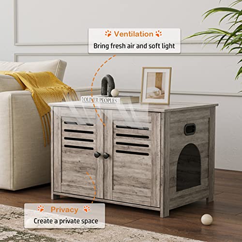DINZI LVJ Litter Box Enclosure for 2 Cats, Hidden Litter Box Furniture with Double Rooms, Dual Cat Litter House with Louvered Front Doors, 47.2" Hidden Cat Washroom, Wooden Cat Cabinet, Espresso