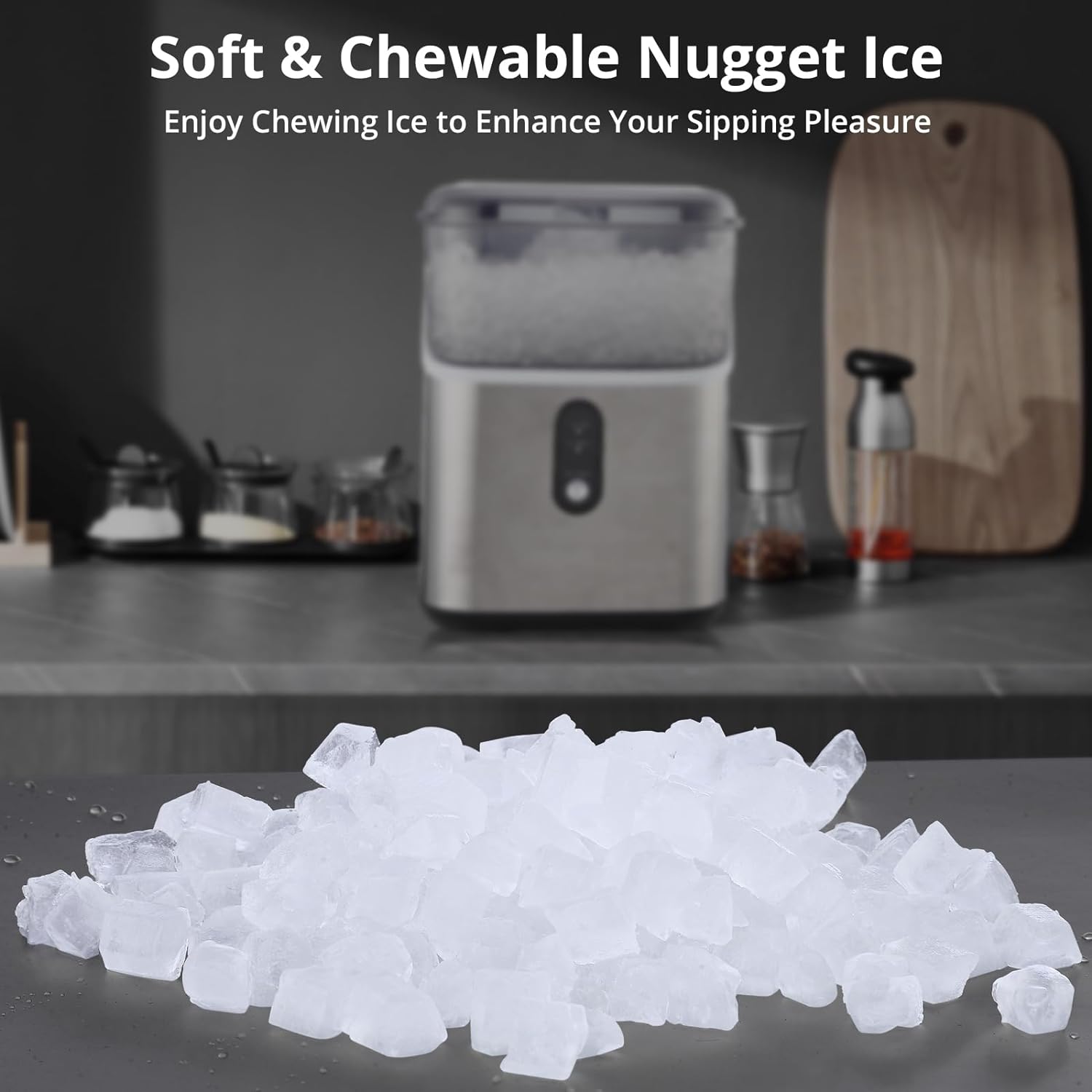 Nugget Ice Maker Countertop Machine with Soft Chewable Ice, Crushed Ice Makers with Self-Cleaning, 36Lbs/24Hrs, One-Key Operation, Compact Ice Maker with Ice Scoop/Basket for Home/Kitchen/Bar