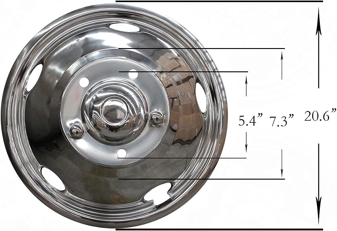 Deebior 4pcs 17inch Polished Stainless Steel Dually Wheel Simulators, Nice looking and Durable Bolt On Wheel Cover, 8 Lug 4 Hand Hole Hubcaps Fit for 2005-2021 Ford F350 with Installation Tool Kit A8P