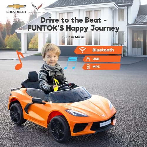 Licensed Chevrolet Corvette C8 12V Kids Electric Car Ride on Car with Remote Control Battery Powered Sports Car, 3 Speeds, Bluetooth, Shiny Dashboard, MP3 & LED Head Lights