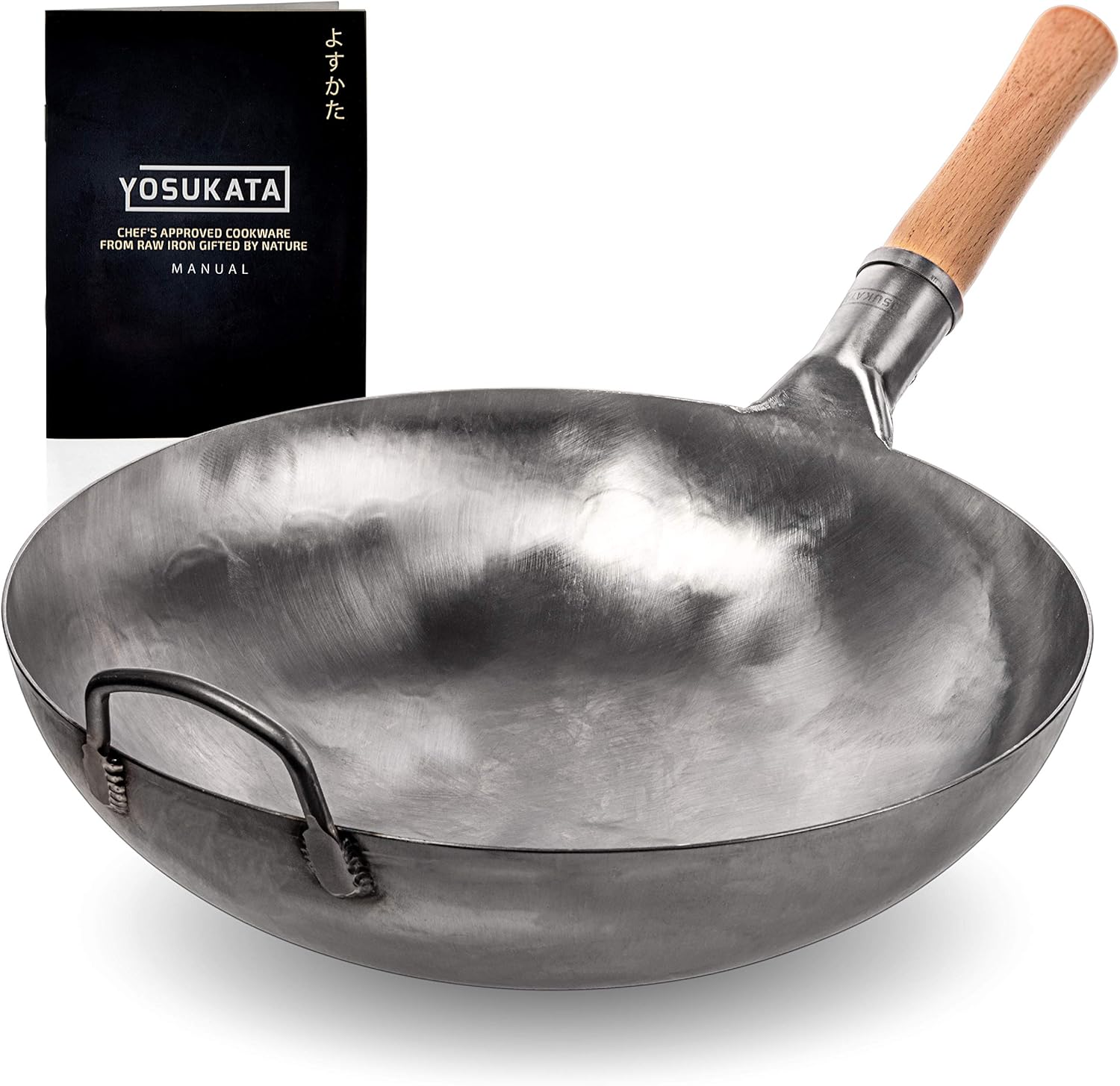 Yosukata Blue Carbon Steel Wok Pan – 14" Woks and Stir Fry Pans - Chinese Hammered Wok Round Bottom Pow Wok - Traditional Chinese Japanese Woks - Blue Steel Wok (14", Blue) Pack of 2