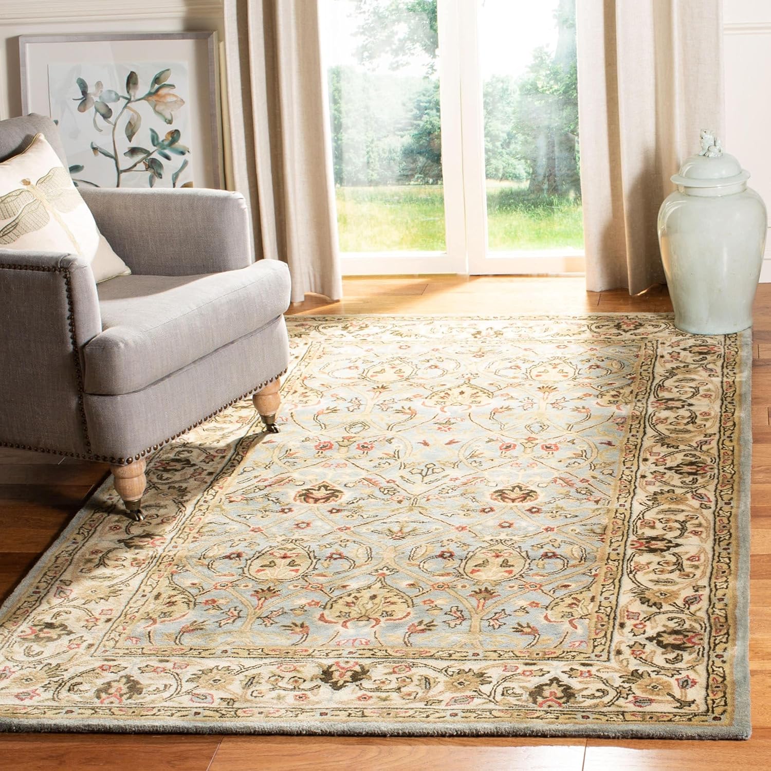 SAFAVIEH Persian Legend Collection Area Rug - 9'6" x 13'6", Light Green & Beige, Handmade Traditional Wool, Ideal for High Traffic Areas in Living Room, Bedroom (PL819A)