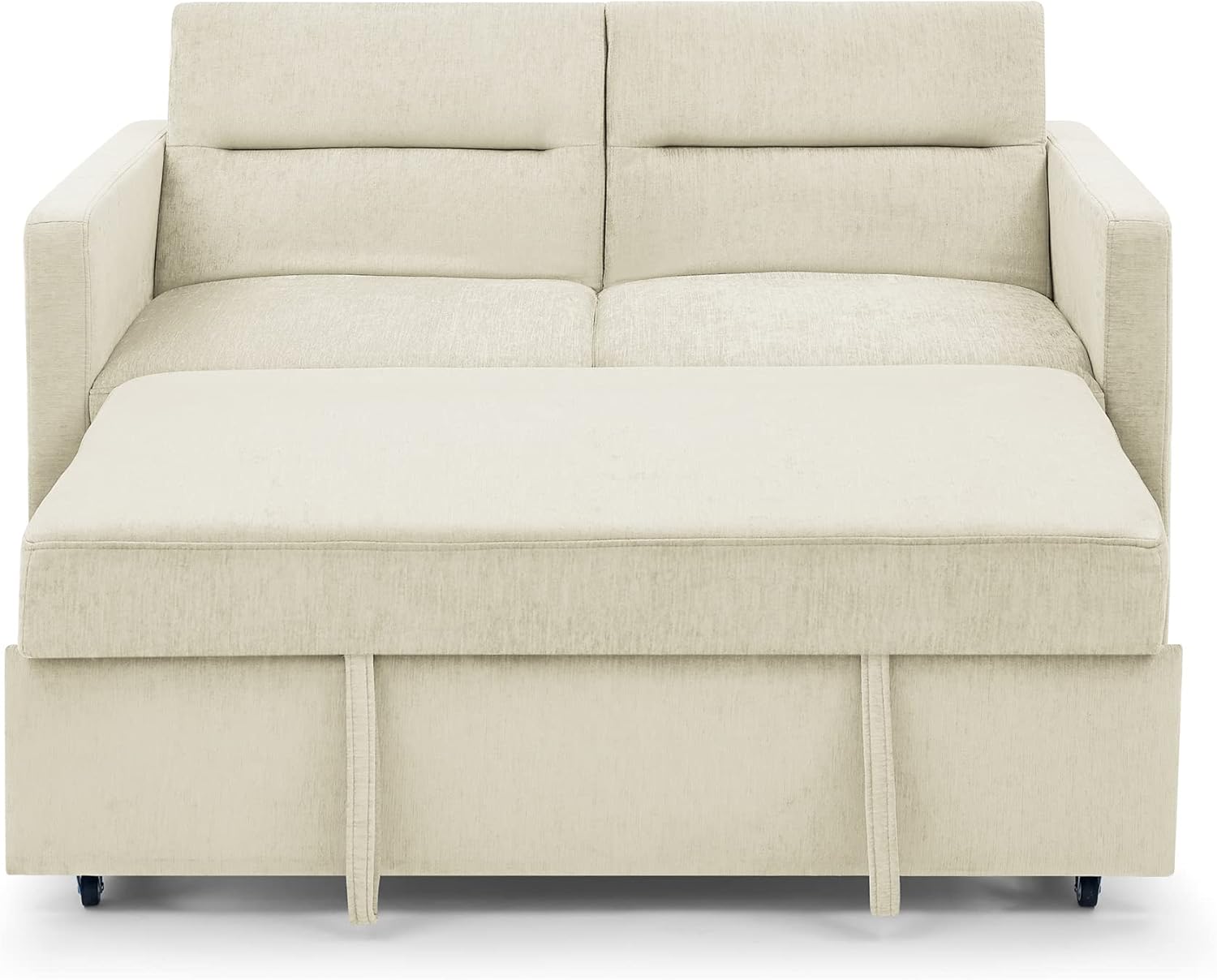 3 in 1 Convertible Sleeper Bed, Modern Loveseat Sofa & Pull Out Futon Couch, Small Love Seat Lounge Chaise w/Reclining Backrest, 2 Pockets, Furniture for Living Room, Beige Velvet 54.5"
