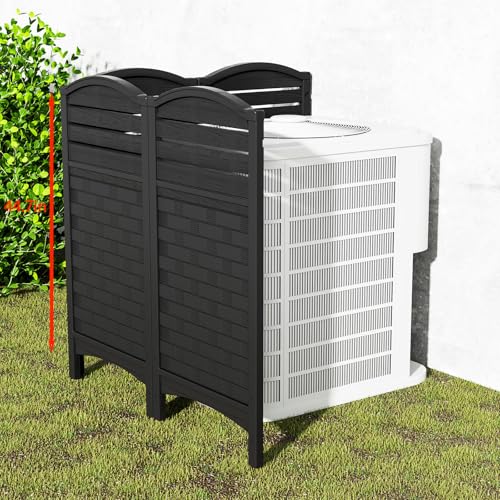 ADDOK Air Conditioner Fence Privacy Screen,Resin Outdoor Privacy Vinyl Fence,4 Panels Trash Can Enclosure,45" (H) x 22" (W) Per Pool Equipment Enclosure with Metal Stake