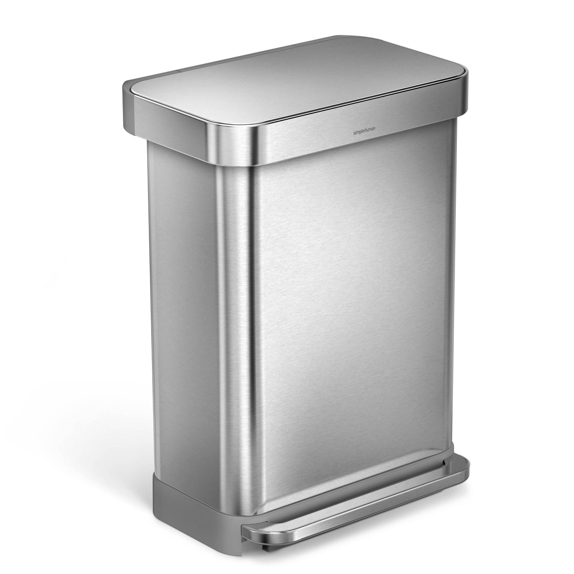 simplehuman 55L Rectangular Step Trash Can Brushed Silver