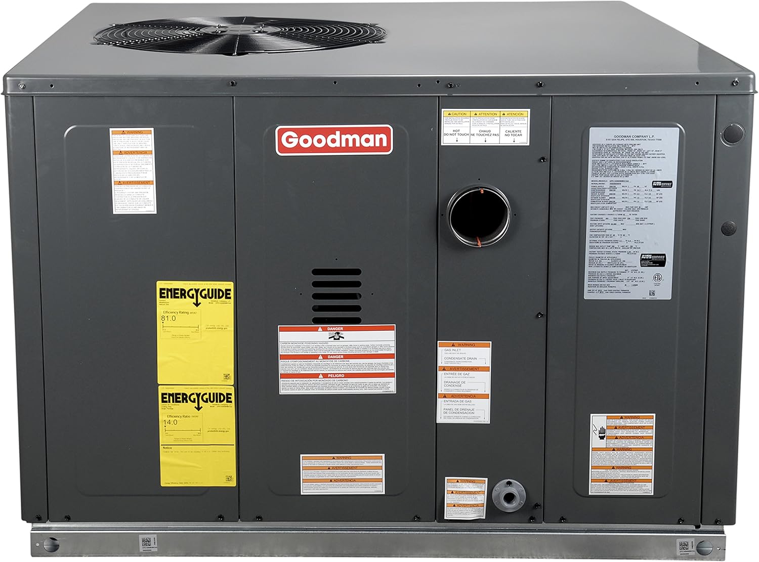 3 Ton 14 Seer Goodman 80,000 Btu 81% Afue Gas Package Air Conditioner - GPG1436080M41