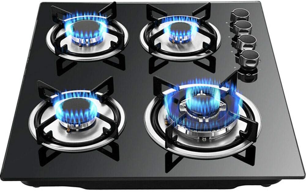 23'' Gas Stove Cooktop, 4 Burner Built-in Stove Tempered Glass LPG/NG Gas Cooktop Home Kitchen Hob Cooker Thermocouple Protection