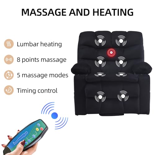 Phoenix Home Large Power Lift Recliner with Massage and Heat for Elderly, Heavy Duty & Safety Motion Reclining Mechanism, Ergonomic Electric Wider Chair with USB Port, 2 Hidden Cup Holders, Brown