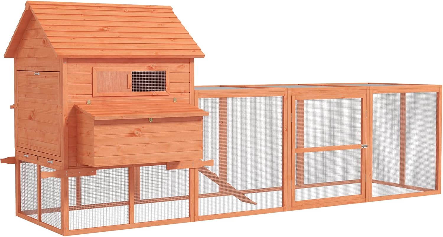PawHut 145" Chicken Coop Large Chicken House Rabbit Hutch Wooden Poultry Cage Pen Garden & Backyard with Run & Inner Hen House Space