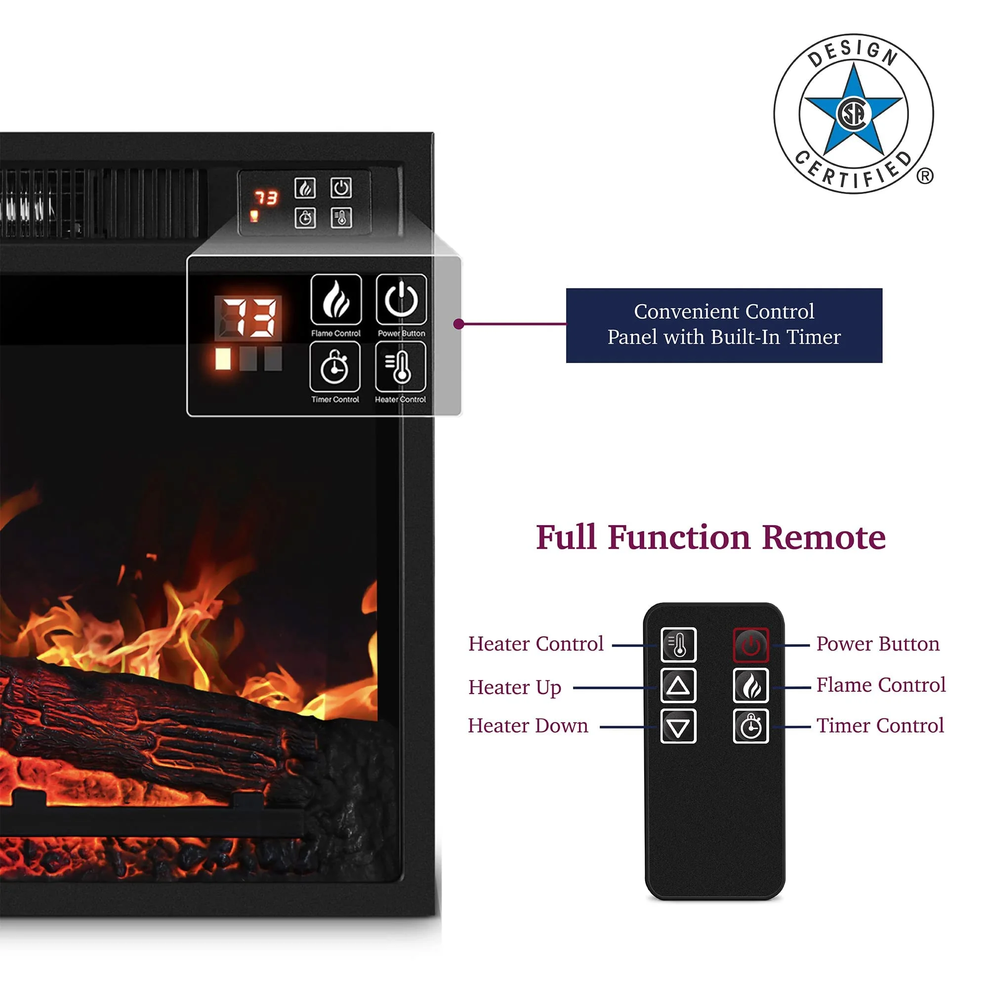 LGHM Fireplace TV Stand with 23" Electric Fireplace for TVs Up to 65", LED Light Entertainment Center with Storage Cabinet, for Living Room Bedroom, Gray