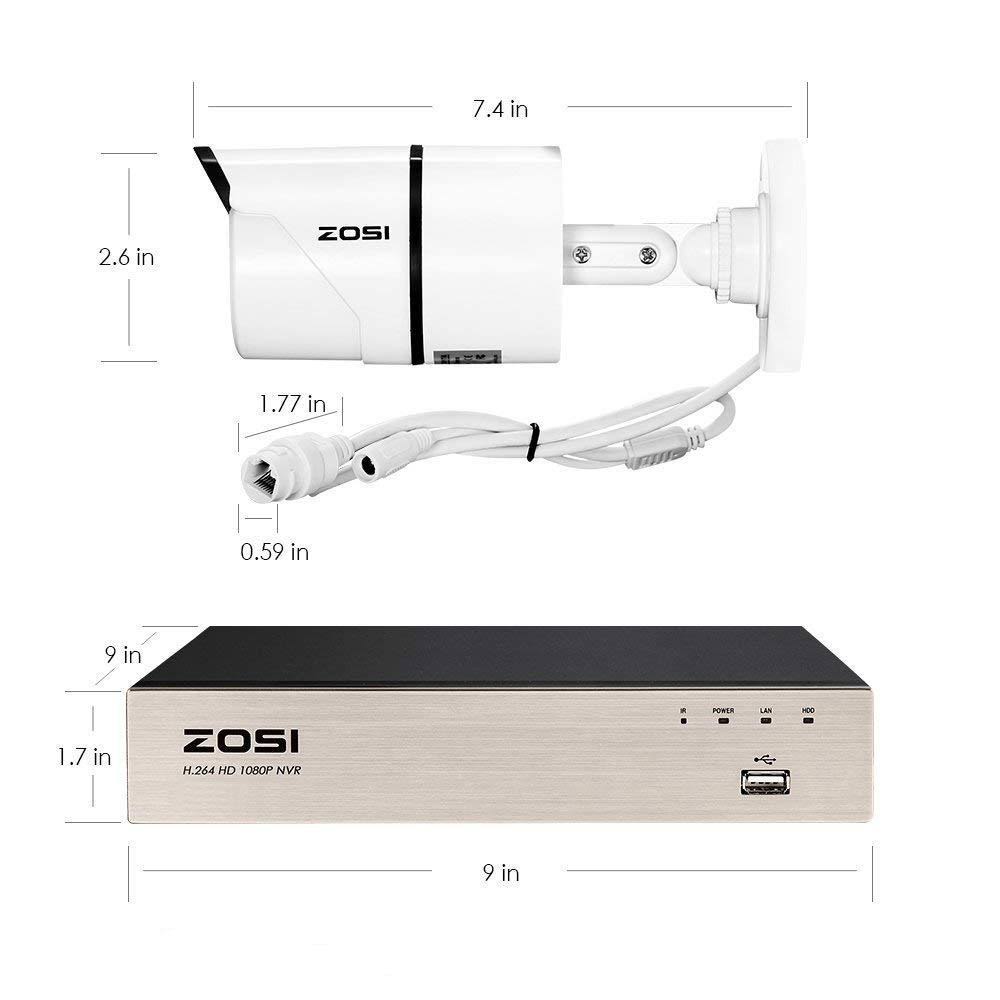 ZOSI 1080p PoE 8-Channel 2TB Hard Drive DVR Security Camera System with 8-Wired Bullet Cameras
