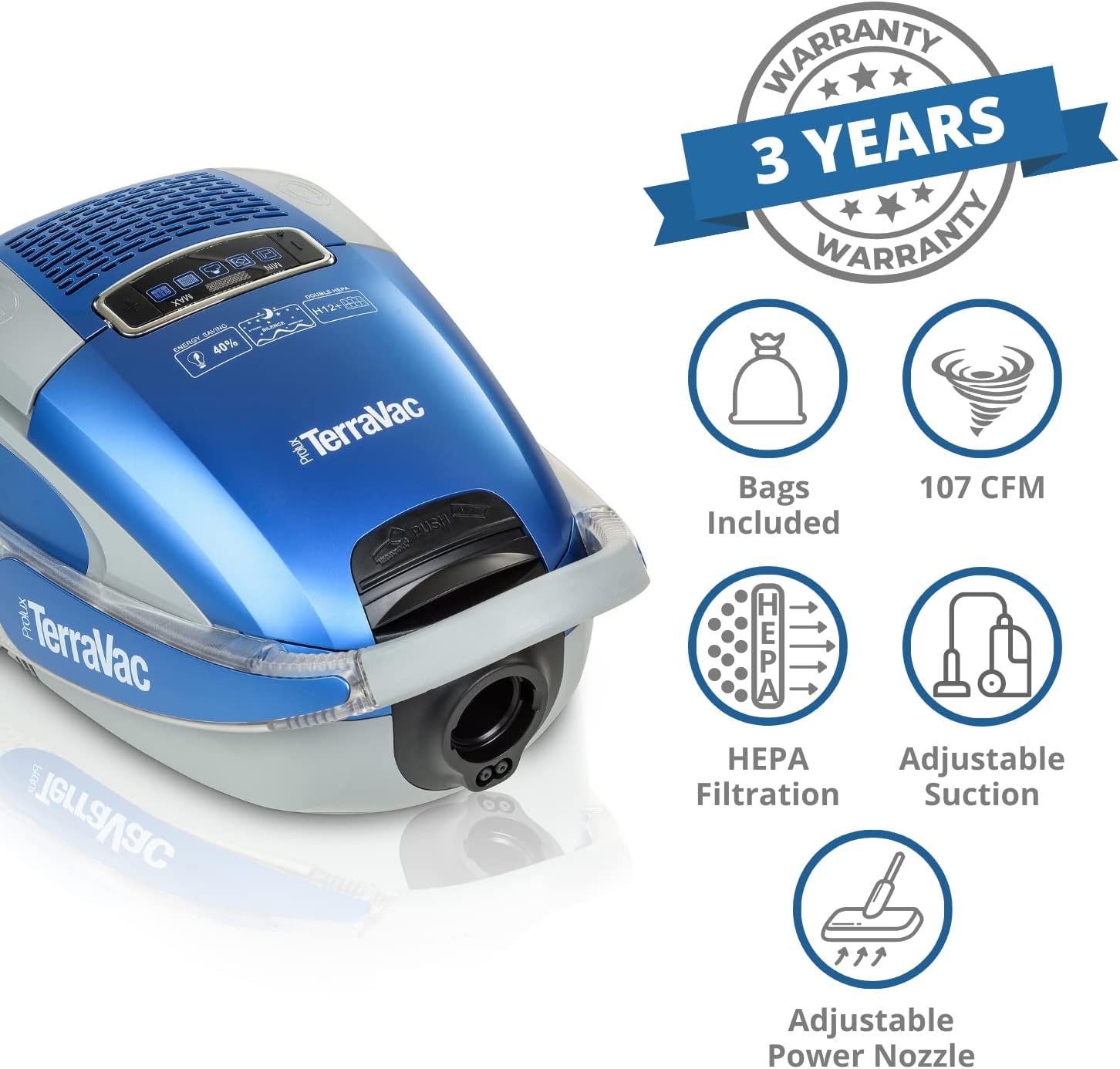 Prolux TerraVac Deluxe Series 5 Speed Canister Vacuum Cleaner with HEPA Filtration and Electric Powerhead