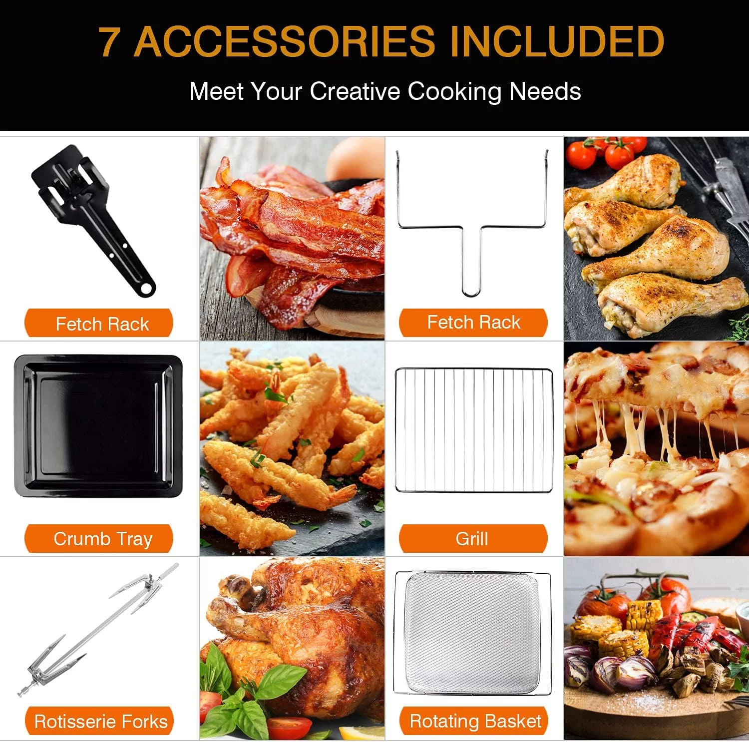 Oven Air Fryer, 26QT Extra Large Toaster Oven Air Fryer Combo With Rotisserie And Dehydrator, Digital Countertop Convection Oven Airfryer Fit 10" Pizza, 7 Accessories,1800W (Digital Countertop)