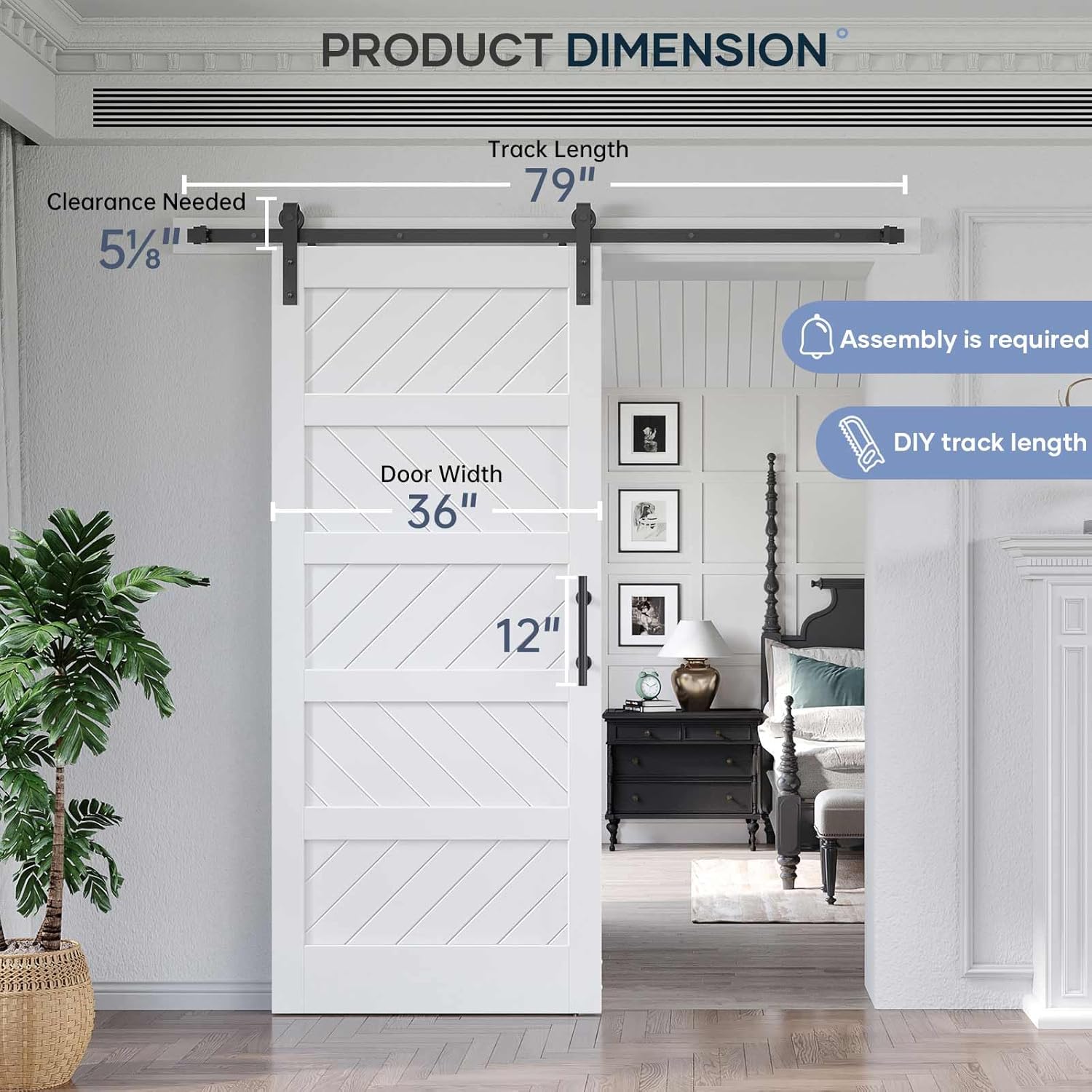 EaseLife 36in x 84in White Barn Door with 6.6 FT Sliding Door Hardware Track Kit Included,Solid MDF Wood Slab Covered with Water-Proof & Scratch-Resistant PVC Surface,DIY Assembly,Easy Install,5-Panel