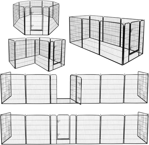 LEMY 16 Panels 32 in Pet Playpen Heavy Duty Metal Dog Exercise Fence Barrier，Outdoor & Indoor Foldable Pet Exericse Pen w/Door,Black