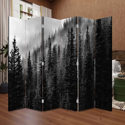 Wood Screen Room Divider Sunrise View Winter Snowy Forest from Lapland Finland Folding Screen Canvas Privacy Partition Panels Dual-Sided Wall Divider Indoor Display Shelves 4 Panels
