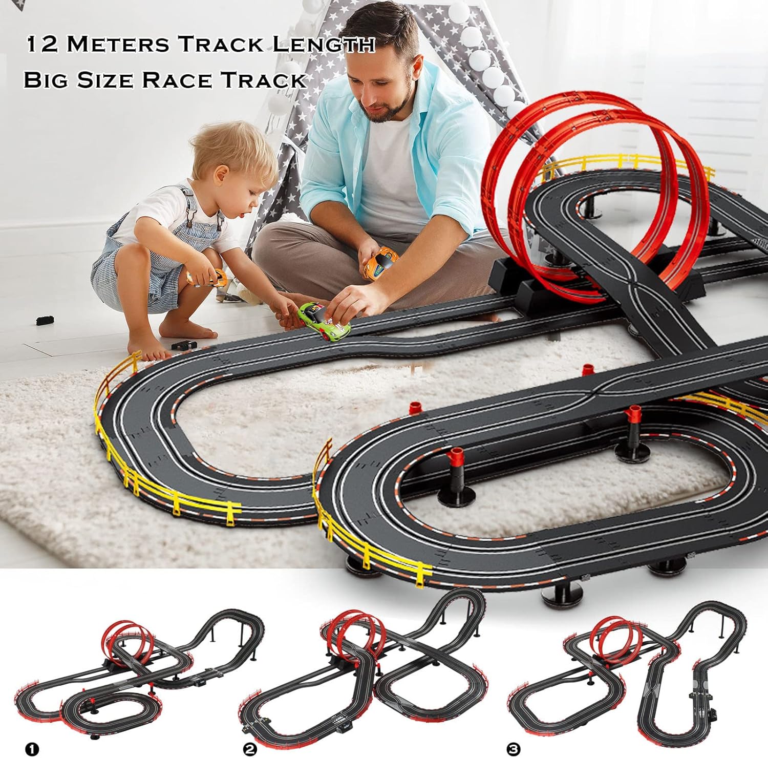 Slot Car Race Track Set Electric Powered Super Loop Speedway with Four Cars for Kids with Sounds and Light Dual Racing Adult-Slot Car Set