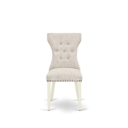 East West Furniture V-Style 7 Piece Set Consist of a Rectangle Dining Room Table with V-Legs and 6 Doeskin Linen Fabric Upholstered Chairs, 36x60 Inch, V096GA235-7