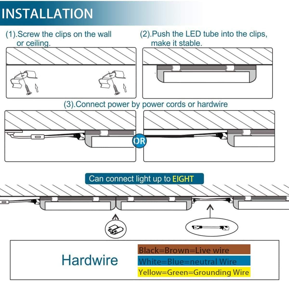 (Pack of 6) Barrina LED T5 Integrated Single Fixture, 4FT, 2200lm, 6500K (Super Bright White), 20W, Utility Shop Light, Ceiling and Under Cabinet Light, Corded Electric with Built-in ON/Off Switch Pack of 2
