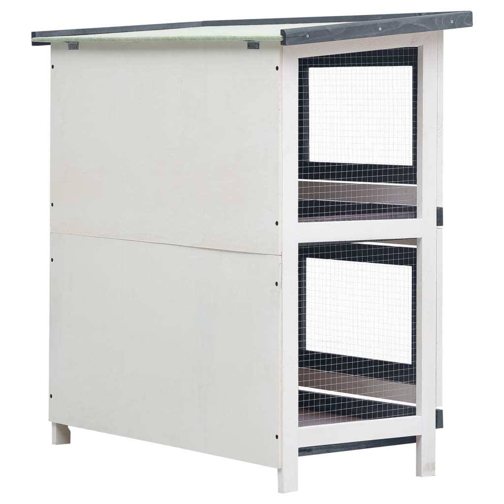 Sculptcha Rabbit Hutch Bunny Hutch, Rabbit Cage with Two No Leak Trays, Indoor u0026 Outdoor Cage for Bunny, 4 Doors, Gray, Wood