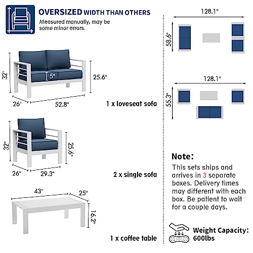 UDPATIO 8 Piece Aluminum Patio Furniture Set, Oversized Modern Outdoor Furniture Set with Olefin Fabric Cushion for Patio Deck Backyard, Dark Grey(with Waterproof Covers)