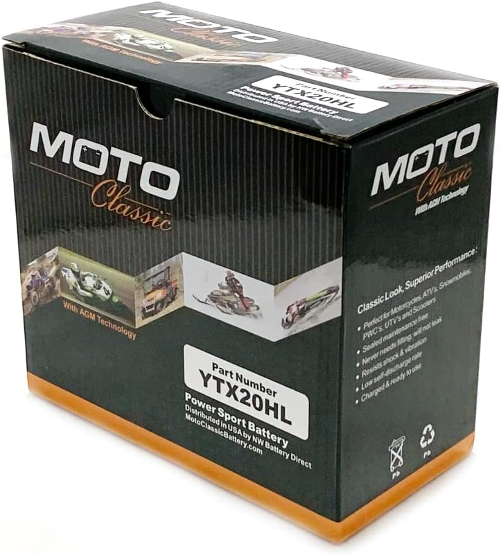 Moto Classic YTX20CH Maintenance Free Sealed AGM 270CCA Battery