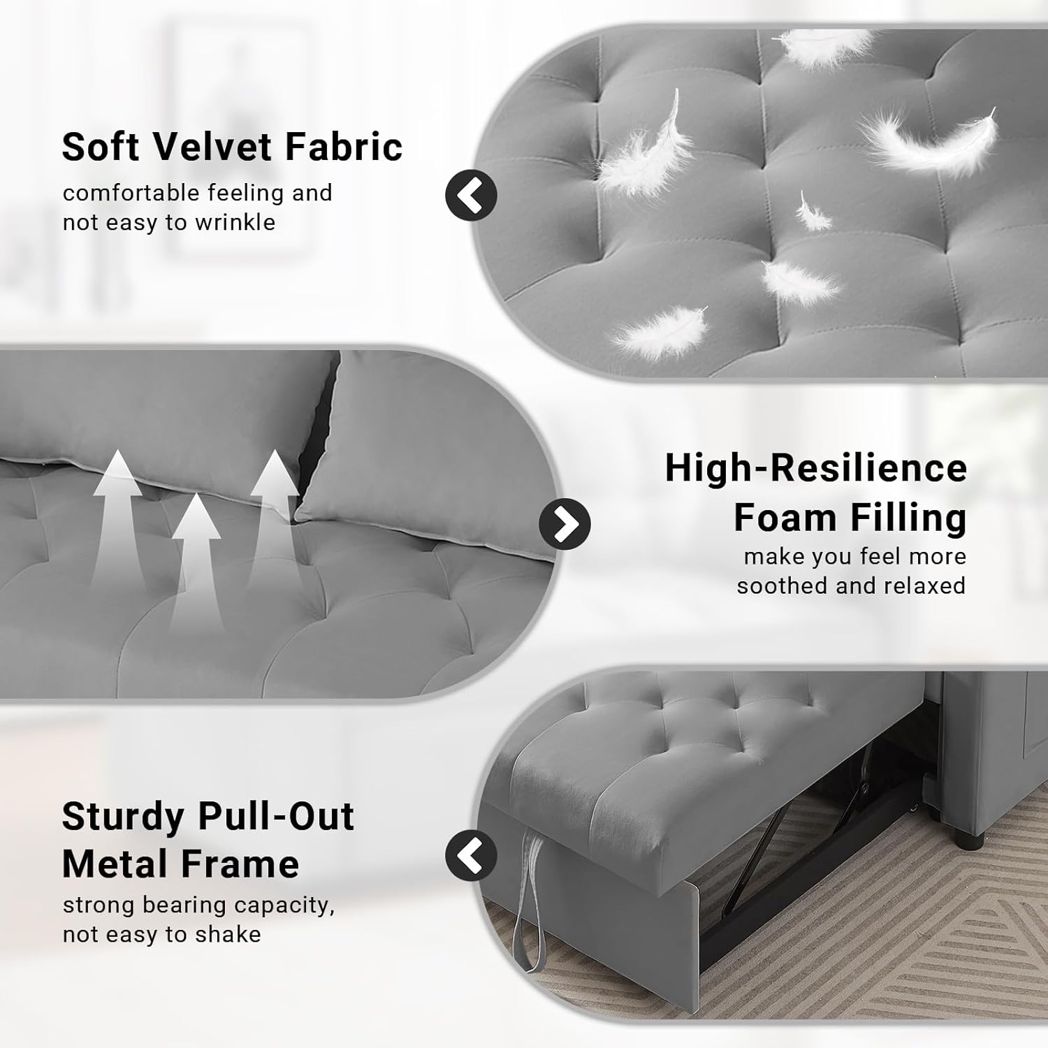 3 in 1 Convertible Couch, Pull Out Sofa Bed with 3-Level Adjustable Backrest, Sleeper Loveseat with Storage and Pillows, Modern Recliner for Living Room Apartment Office, Full Size, Gray