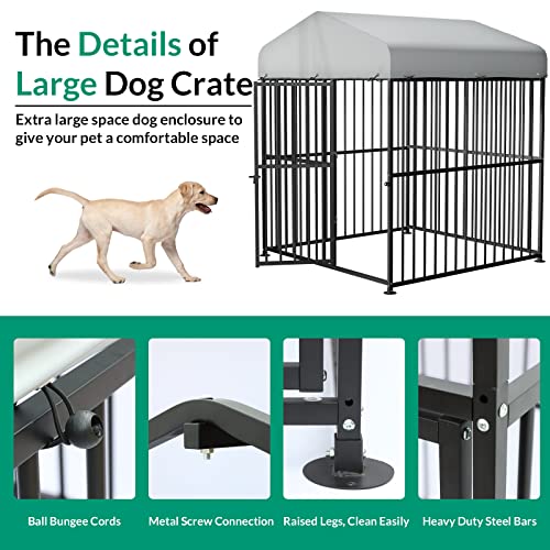 VIVIJASON 4 x 4 x 5 Ft Large Outdoor Dog Kennel, Heavy Duty Metal Frame Dog Cage with Thickened Bars, UV & Waterproof Cover, Outside Pen Playpen Dog Run House for Large to Small Dogs