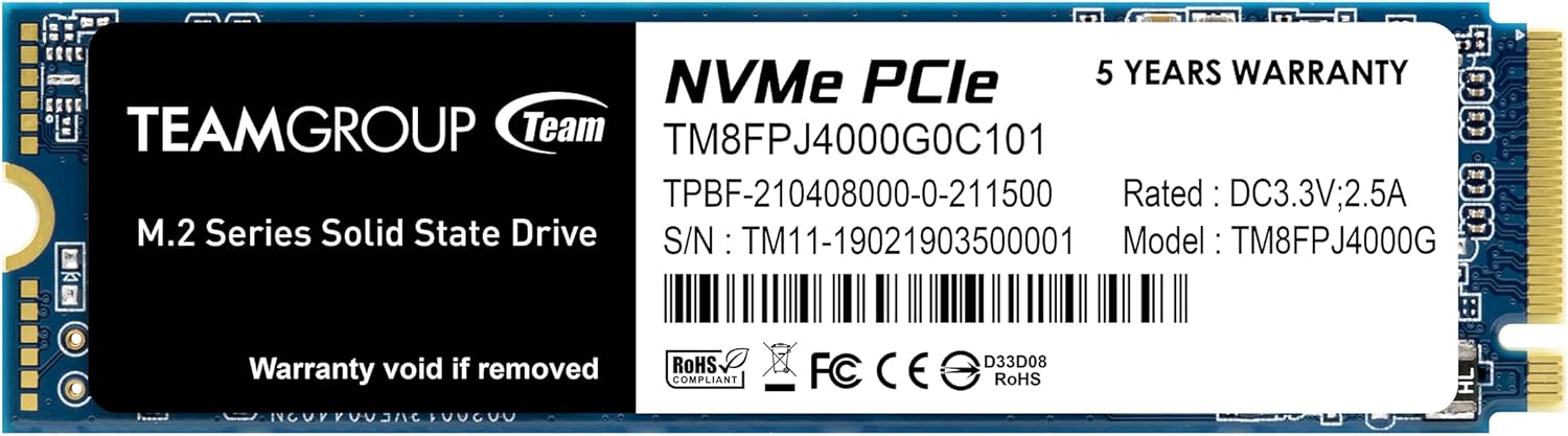 TEAMGROUP MP34 4TB with DRAM SLC Cache 3D NAND TLC NVMe 1.3 PCIe Gen3x4 M.2 2280 Internal SSD (Read/Write Speed up to 3,500/2,900 MB/s) Compatible with Laptop & PC Desktop TM8FP4004T0C101